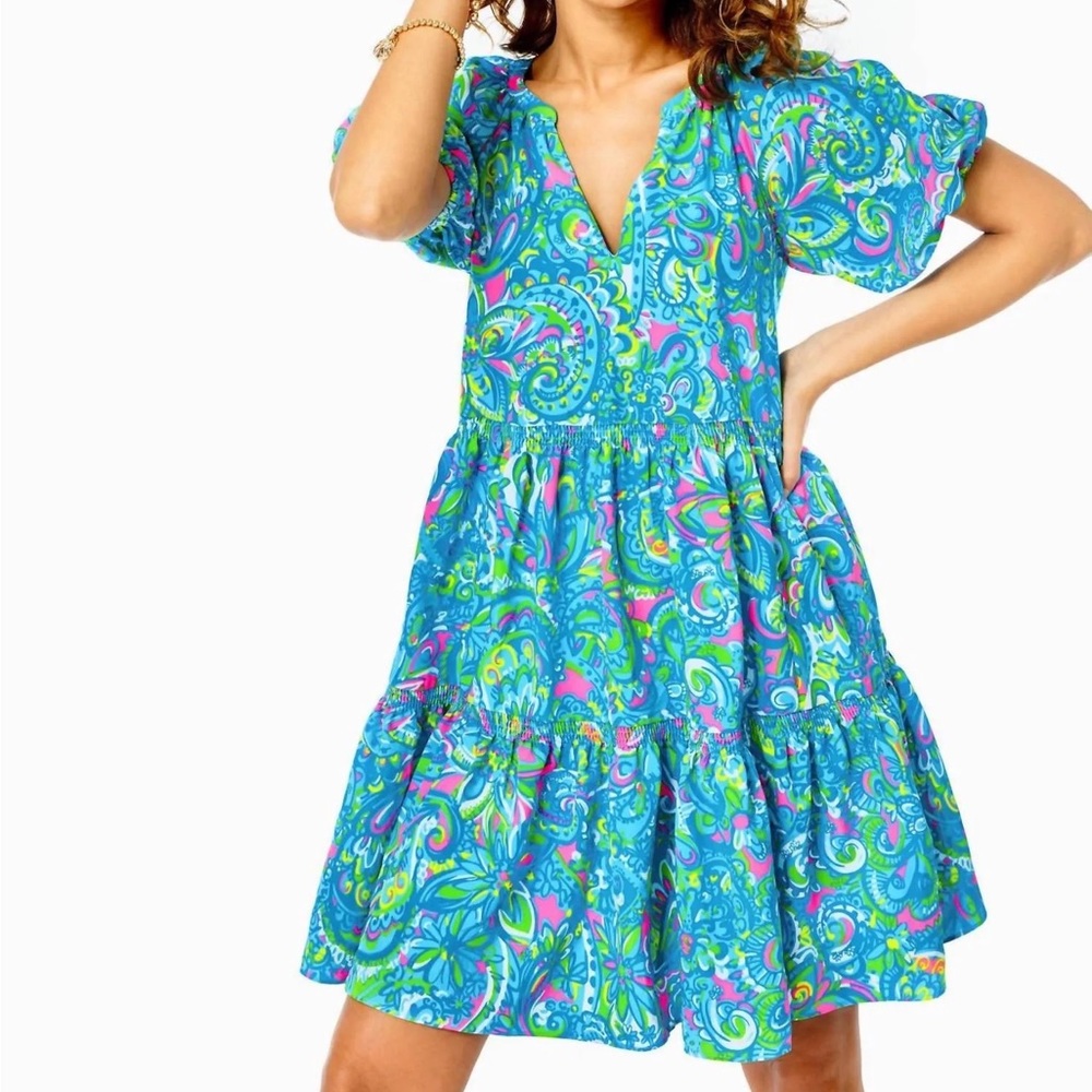 NWT lilly pulitzer seabreeze blue hey gull friend shannon sleeve dress size XL